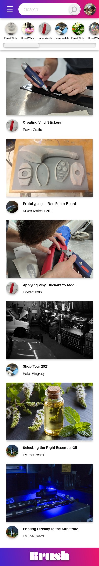 Mobile home — search and a scrolling feed of videos