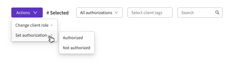 Set authorization submenu — Authorized / Not authorized