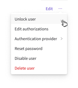 Actions menu for a locked account